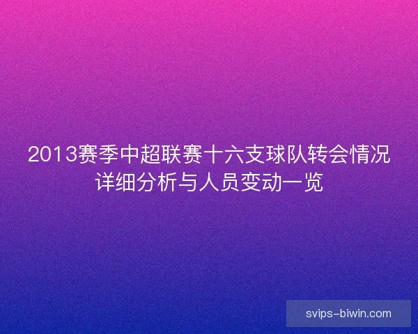 2013赛季中超联赛十六支球队转会情况详细分析与人员变动一览 2013赛季中超联赛十六支球队转会情况详细分析与人员变动一览